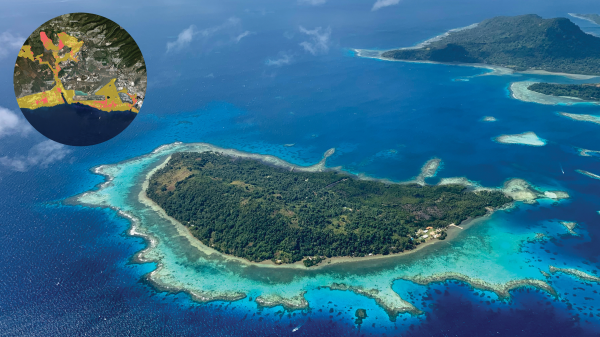 Drone view of an island in the ocean
