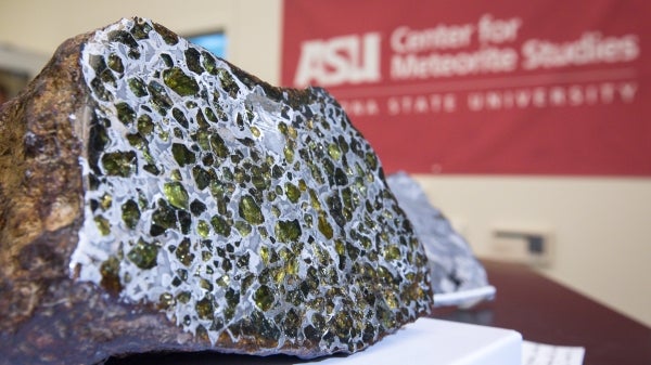 A meteorite is shown close up.